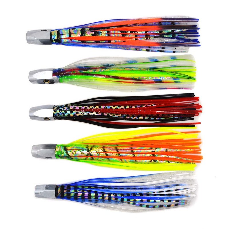 Kmucutie Set of 5 pcs 8.5 INCH Trolling Skirt Lures Marlin Tuna Dolphin Mahi Durado Wahoo Big Game deep sea Fishing Lure - Image 1